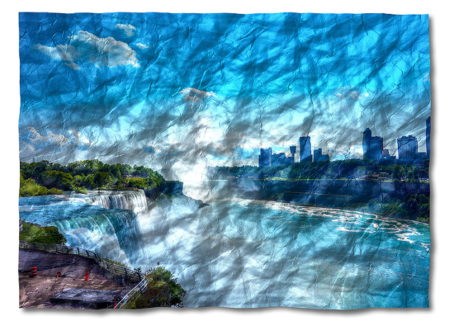 Összegyűrt hatás 01 - Természeti fotó a Niagara-vízesésről melynek az összegyűrt textúra fizikai mélységet ad a látványnak.