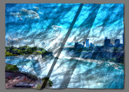 Összegyűrt hatás 07 - Természeti fotó a Niagara-vízesésről melynek az összegyűrt textúra fizikai mélységet ad a látványnak.