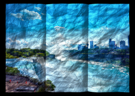 Összegyűrt hatás 14 - Természeti fotó a Niagara-vízesésről melynek az összegyűrt textúra fizikai mélységet ad a látványnak.